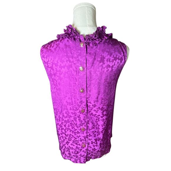 Marc by Marc Jacobs | 100% Silk Jacquard Ruffle Neck Top Sparkling Grape Sz 8 - Picture 3 of 8